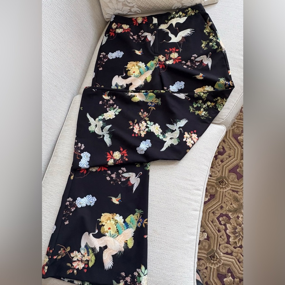 Rara Avis by Iris Apfel Black Floral Wide Leg Pants